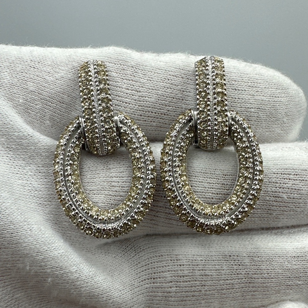 Rare Vintage Silver‎ Tone Christian Dior Earrings Clip On #444 - Picture 4 of 8